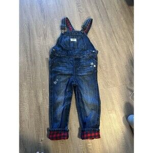 OshKosh B’gosh Blue Jean Denim Star Buffalo Lined Cuff Overalls 4T